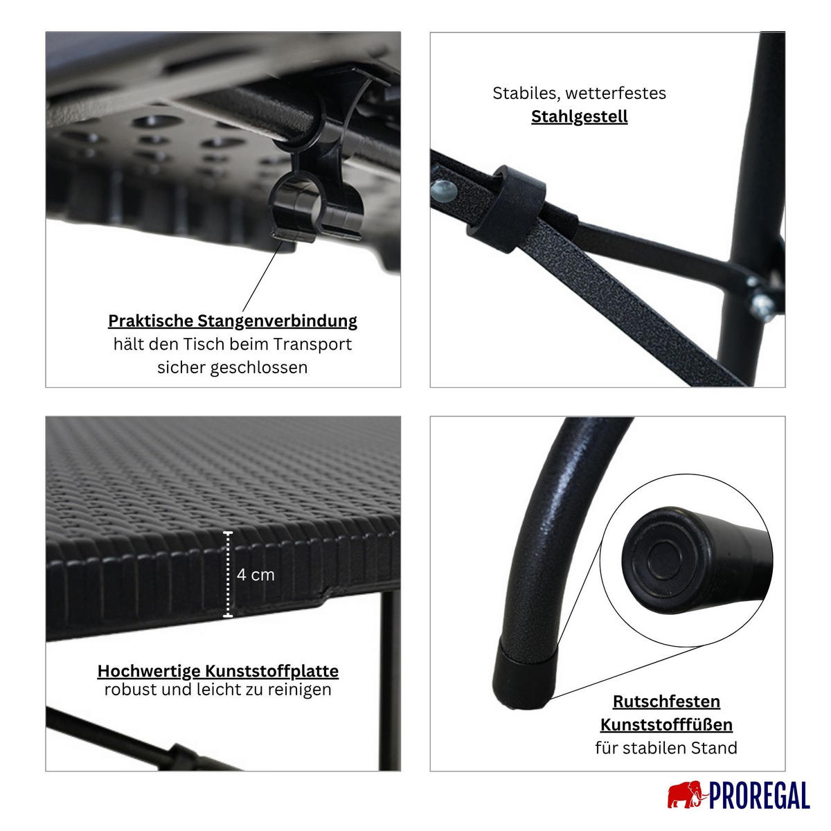 BUFFETTISCH klappbar 180x74cm 8 Personen Kunststoff Rattan Optik Schwarz - Schwarz, Kunststoff (74/180/74cm) - CHEFGASTRO