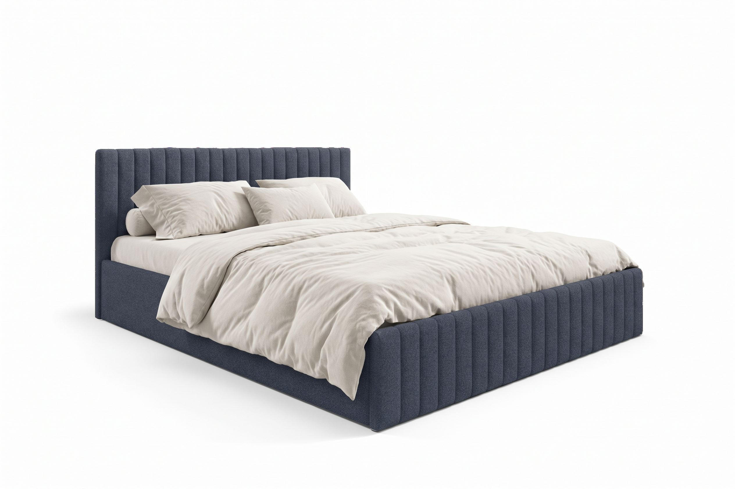 POLSTERBETT Sona Dunkelblau 90x200 cm, mit Bettkasten und hohem Kopfteil - Dunkelblau, Holzwerkstoff/Textil (90/200cm) - Bettso
