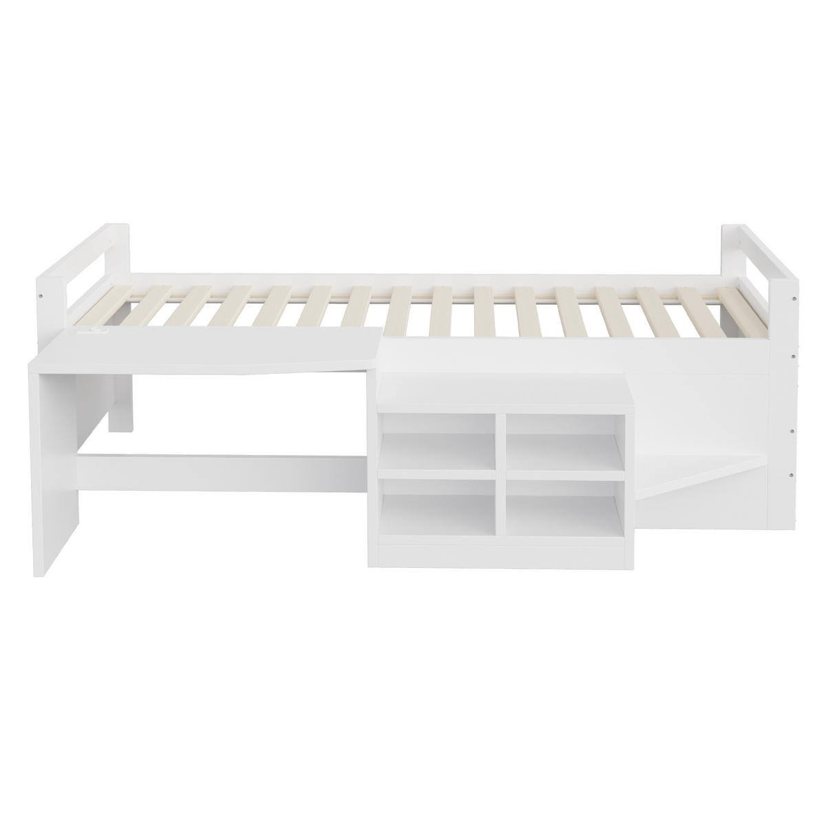 EINZELBETT 90/200 cm mit Staufächern und Schreibtisch in Weiß - Weiß, Holz (90/200cm) - OKWISH