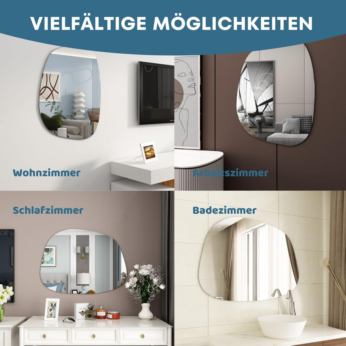 SPIEGEL ASYMMETRISCH 75cm x 55cm - Schwarz, Glas (75/55/2cm) - Albatros