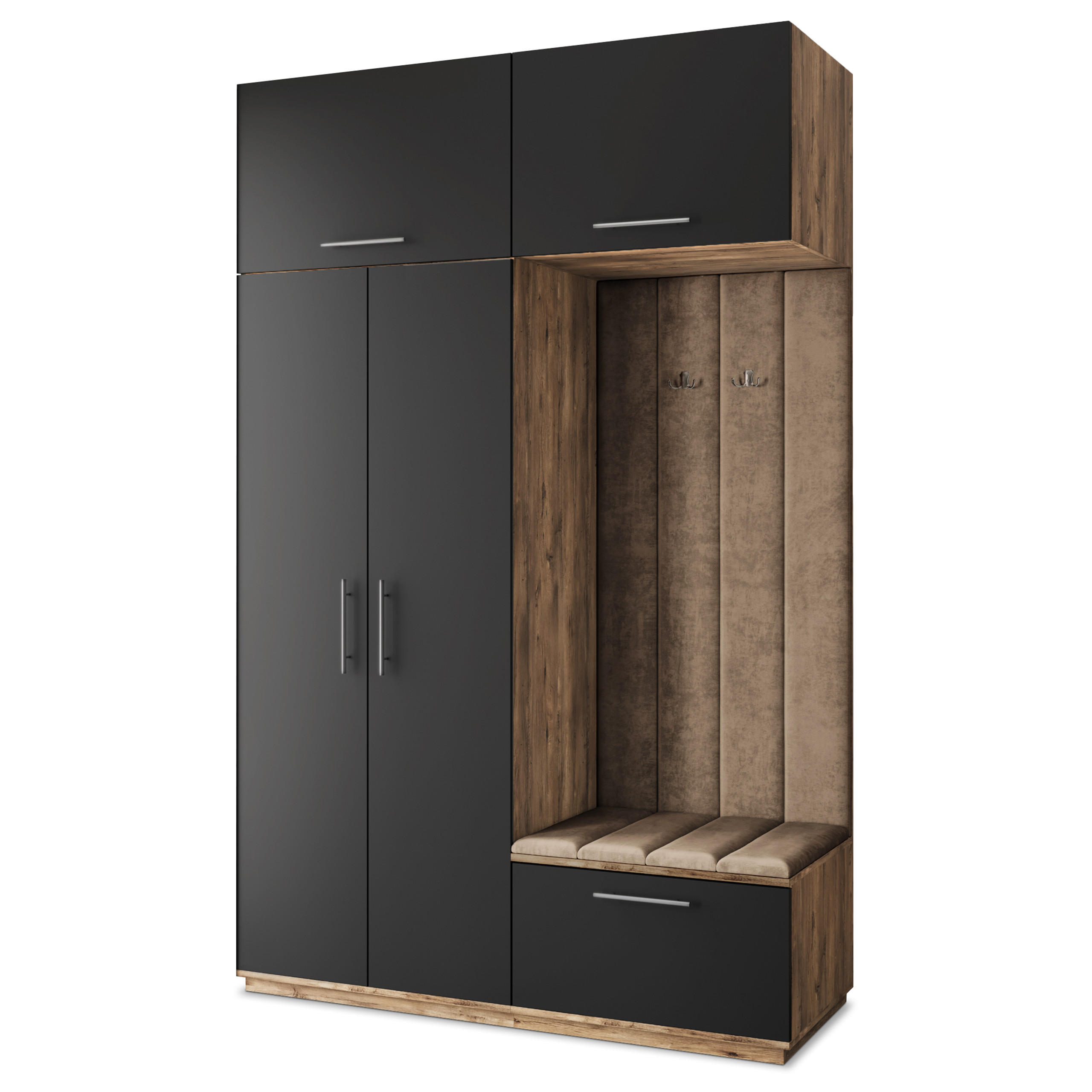 Masseno Garderobenschrank Eiche, Schwarz, Mokka 150x240x60 cm