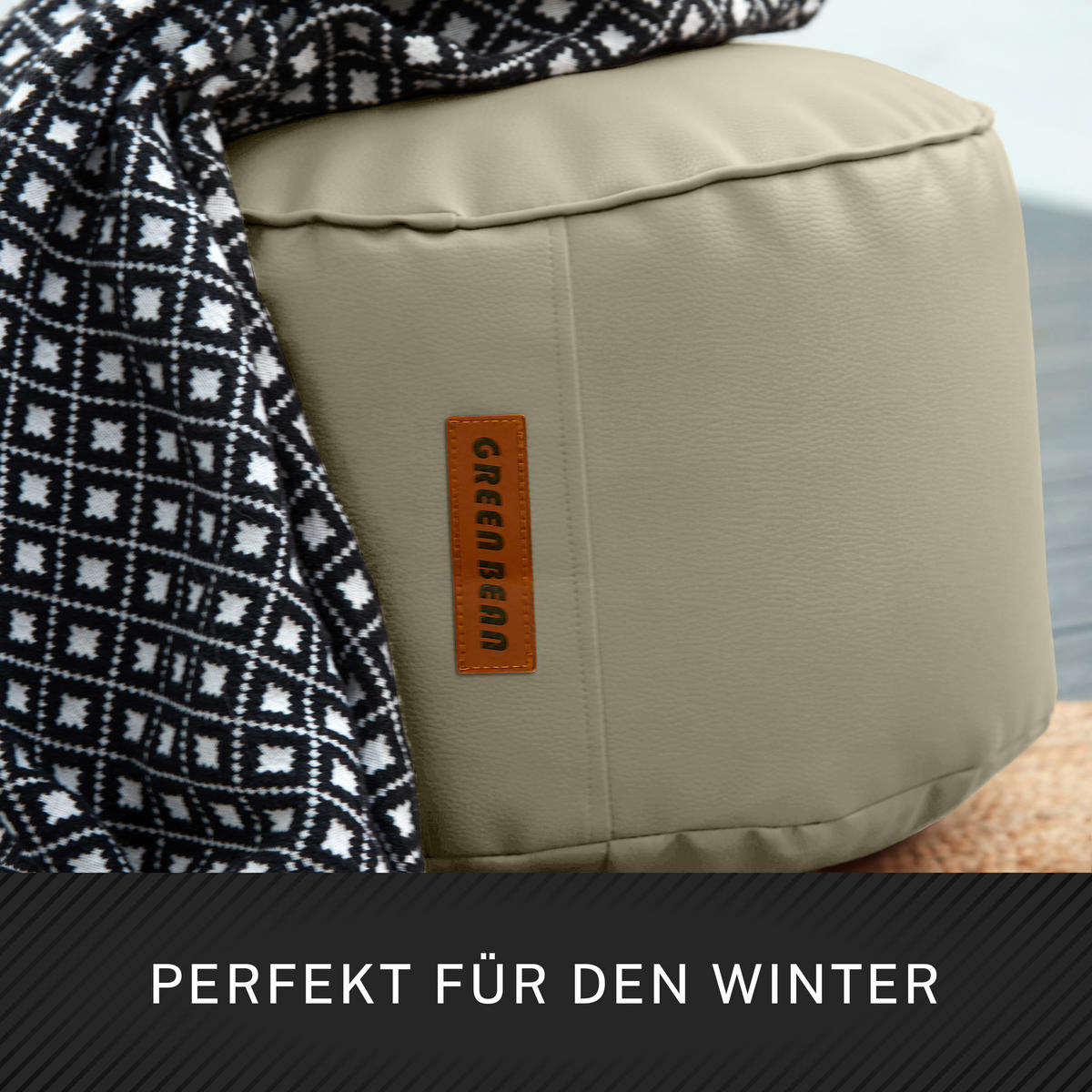 INDOOR HOCKER Stay rund Kunstleder - Greige/Grau, Textil (43/30/30cm) - Green Bean