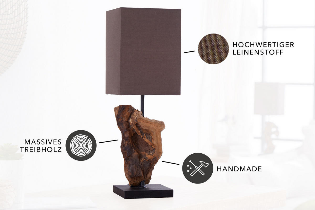 TISCHLEUCHTE HYPNOTIC Treibholz Braun 45 cm - Braun, Holz/Textil (15/15/45cm) - riess-ambiente