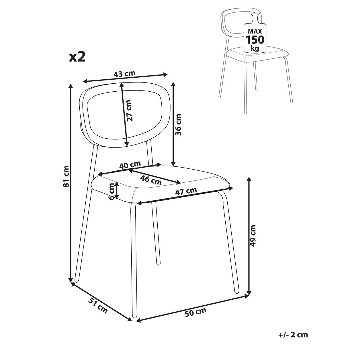 ESSZIMMERSTUHL 2er-Set Orange Mayetta - Schwarz/Naturfarben, Textil (50/81/51cm) - Beliani