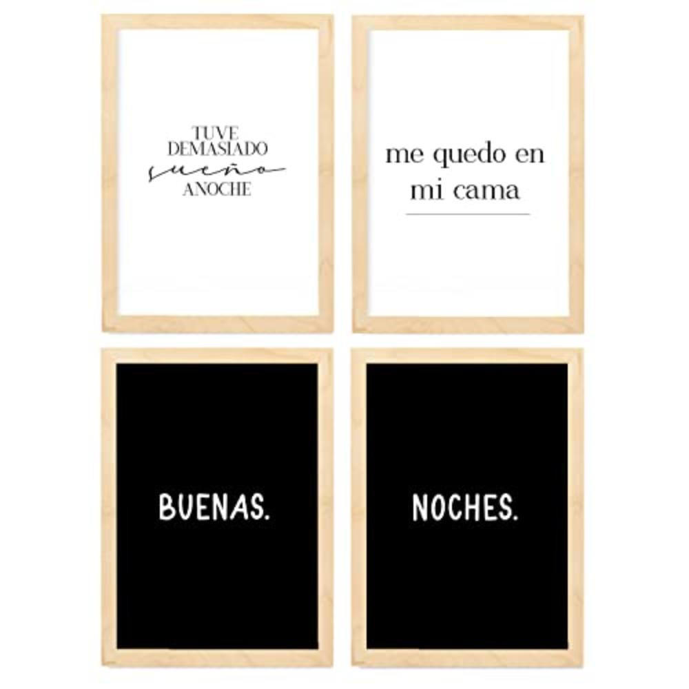 POSTER Set mit 4 Nacht TypografieStil A4 Rahmen aus hellem Holz - Beige, Papier (29.7/3cm) - Nacnic