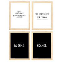 POSTER Set mit 4 Nacht TypografieStil A4 Rahmen aus hellem Holz - Beige, Papier (29.7/3cm) - Nacnic