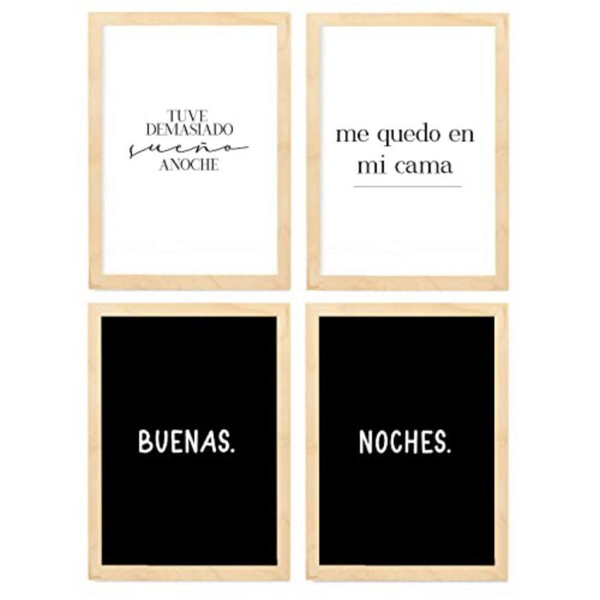 POSTER Set mit 4 Nacht TypografieStil A4 Rahmen aus hellem Holz - Beige, Papier (29.7/3cm) - Nacnic