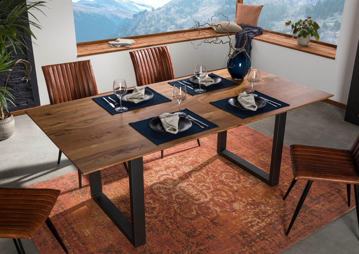 ESSTISCH Akazie 180x90 natur lackiert / U-Beine anth. matt SWISS EDGE - Anthrazit/Naturfarben, Holz (180/90/76cm) - Massivmoebel24