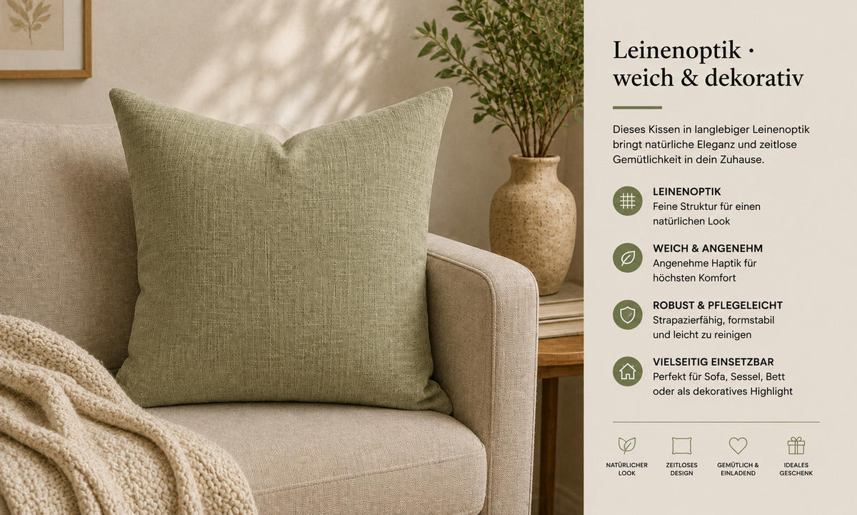 KISSENBEZUG Leinenoptik 50/50 cm Hellgrün - Hellgrün, Textil (50/50cm) - TiborTex