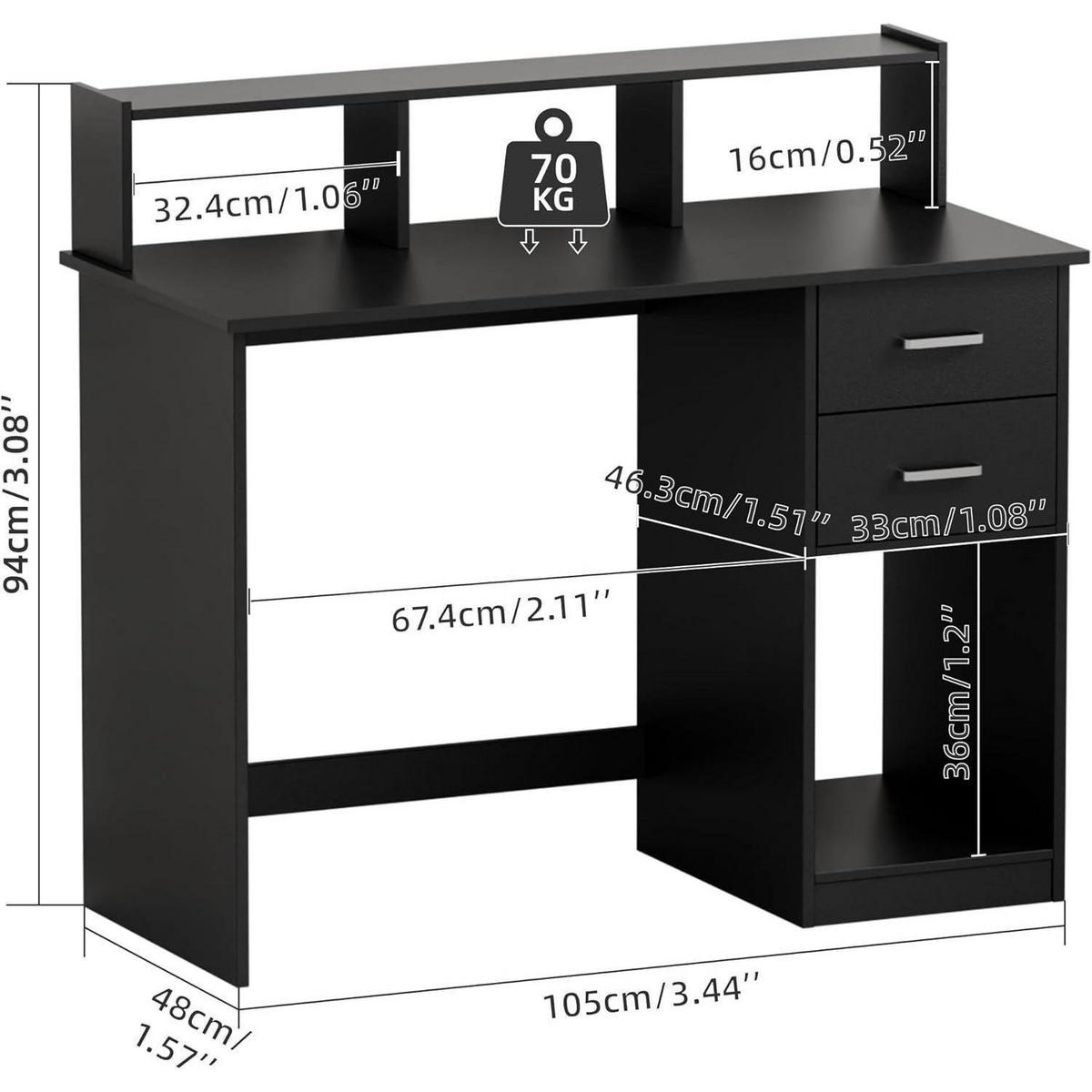 SCHREIBTISCH mit Schubladen und Regal 105 x 48 x 94 cm Schwarz - Schwarz, Holzwerkstoff (48/105/94cm)