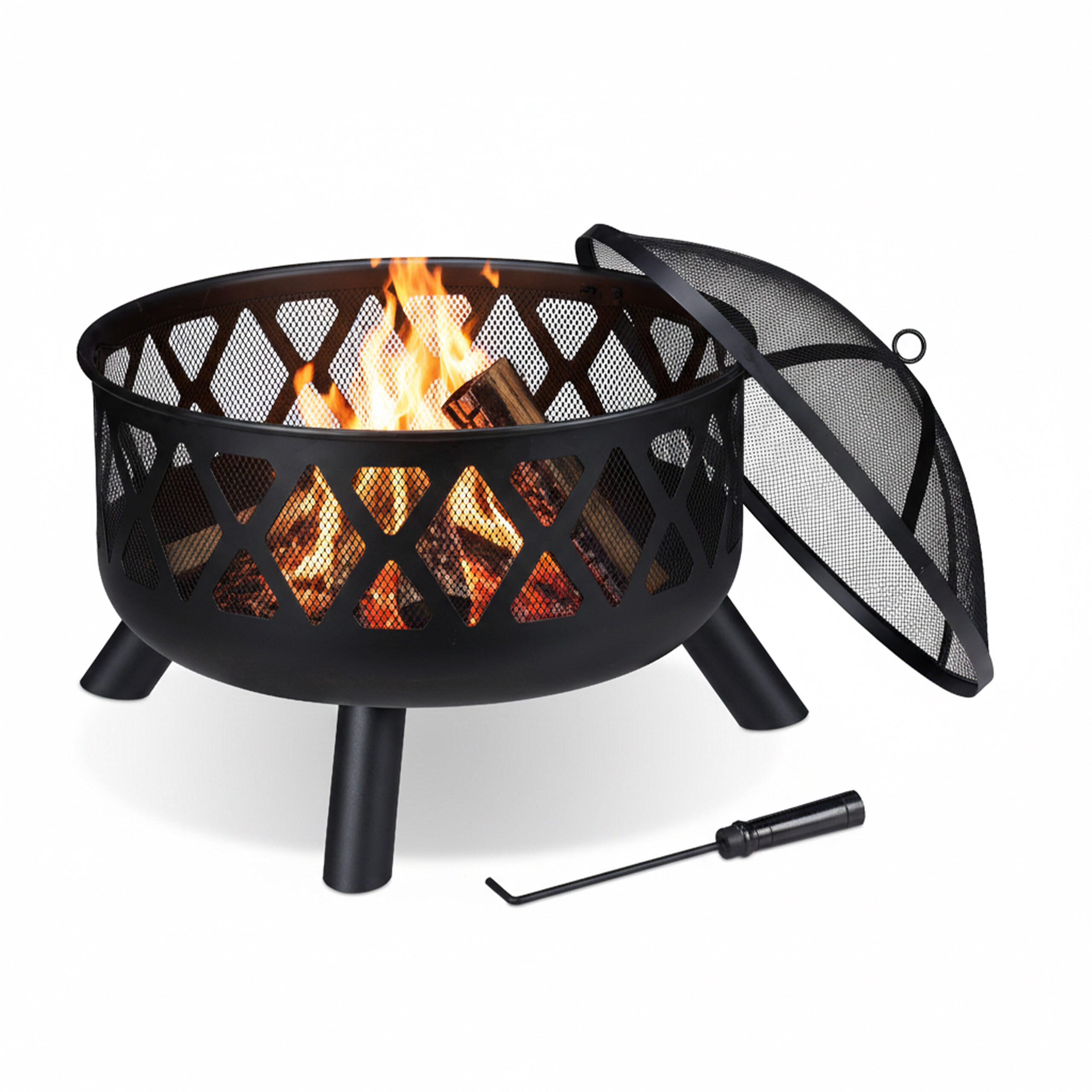 Relaxdays Feuerschale Schwarz 62x58x62 cm