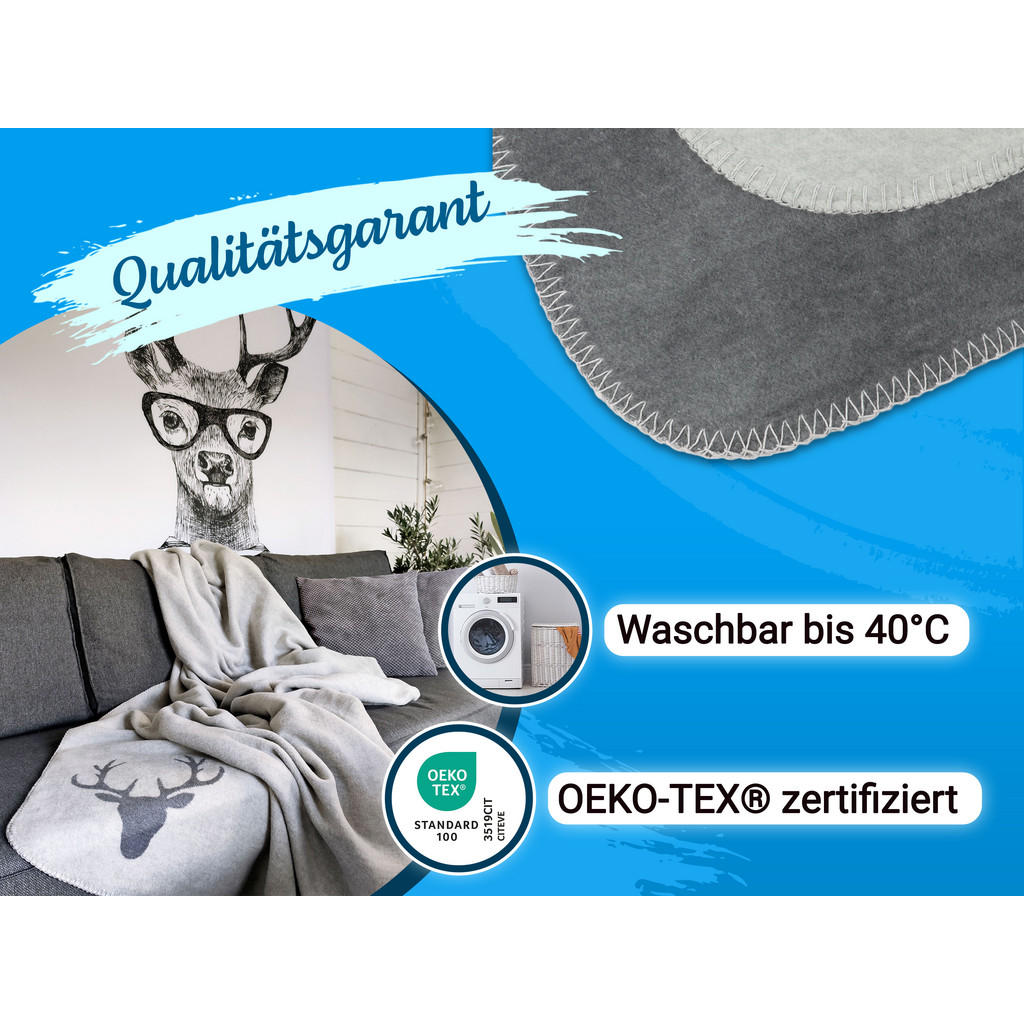 Thumbnail - Zollner Kuscheldecke,, Grau, Naturmaterialien, 150x200 cm, Oeko-Tex® Standard 100, Wohntextilien, Decken, Kuscheldecken