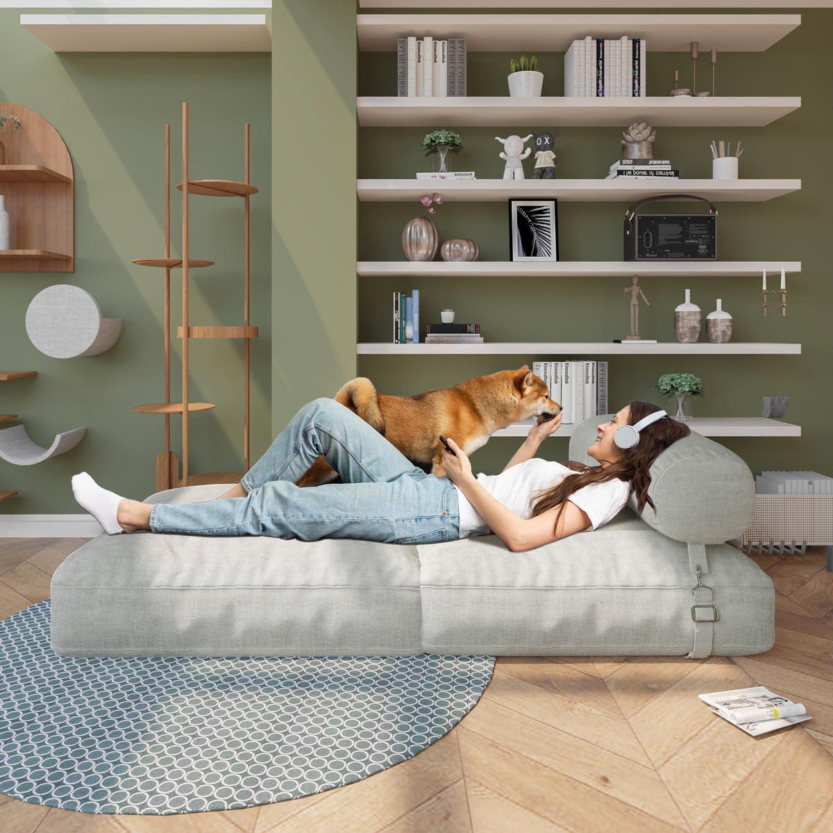 SITZSACK Faltbar Modular Leinen weiß - Weiß, Textil (77/65/72cm) - Vercart