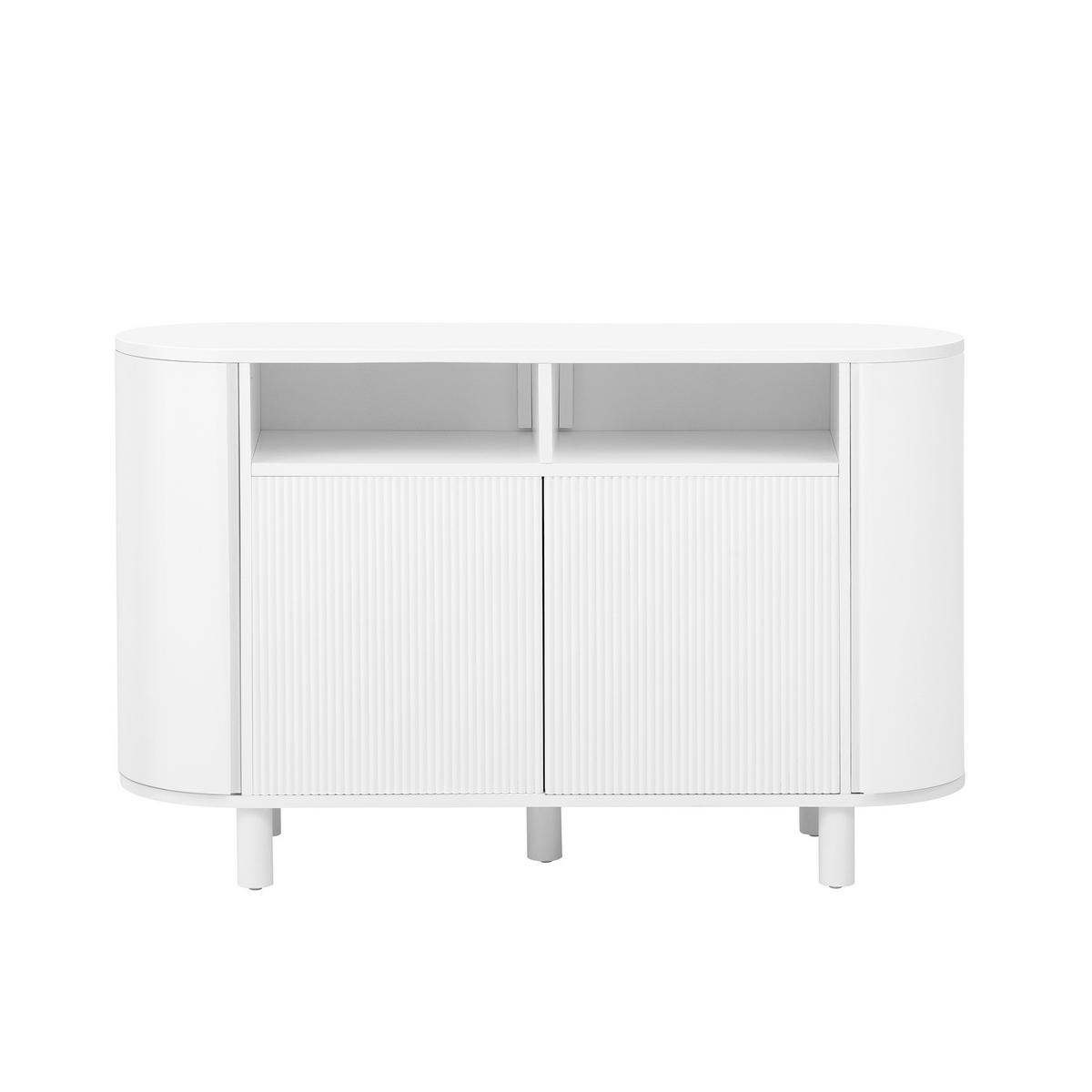 KOMODA z MDF 120x38x77 cm bílá s nastavitelnými policemi, obloukovou přihrádkou a vyrovnávacími nožkami - bílá, kompozitní dřevo (120/77/38cm) - Modfu