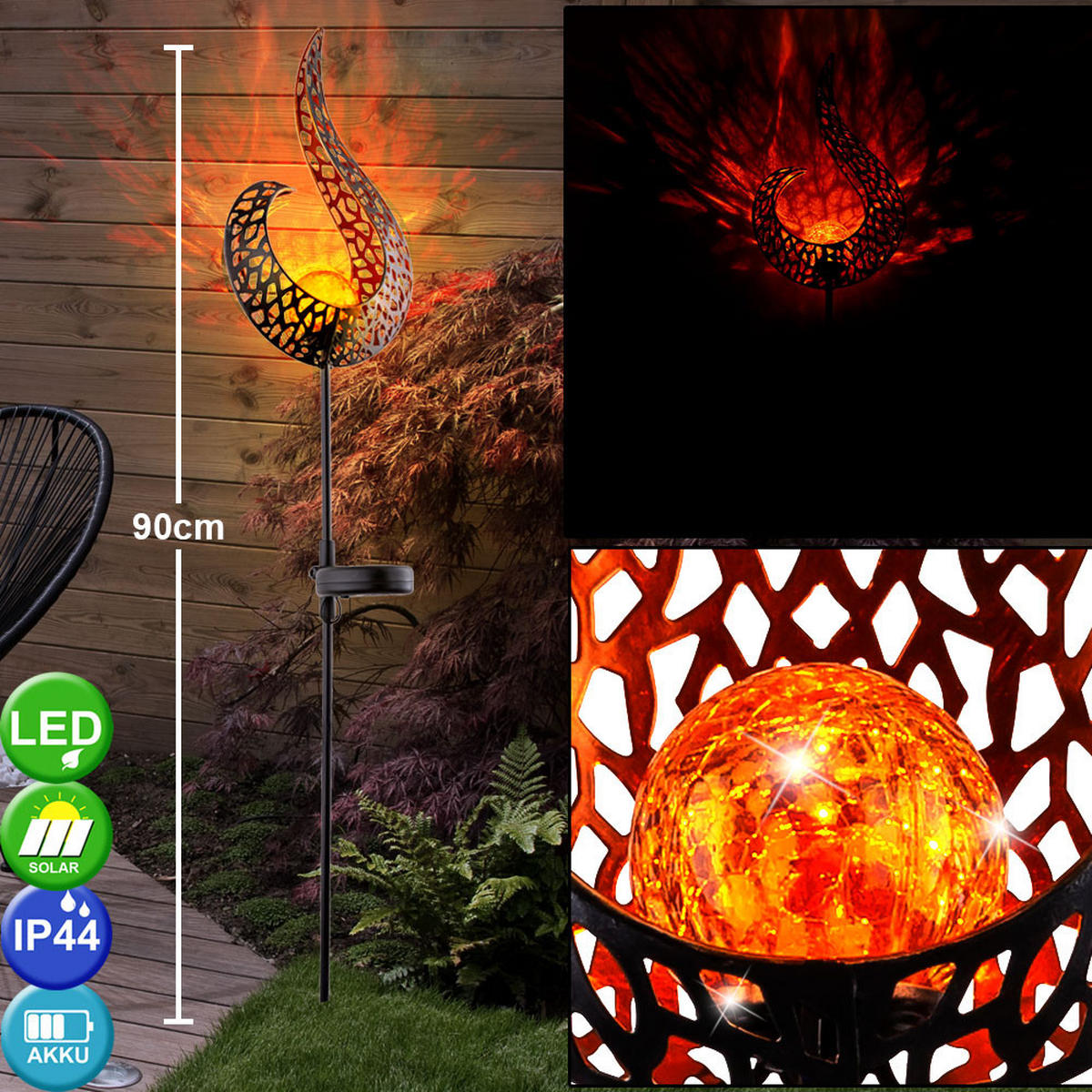 LED AUSSENLEUCHTE Schwarz Metall 2er Set - Schwarz, Glas (16/7/90cm)