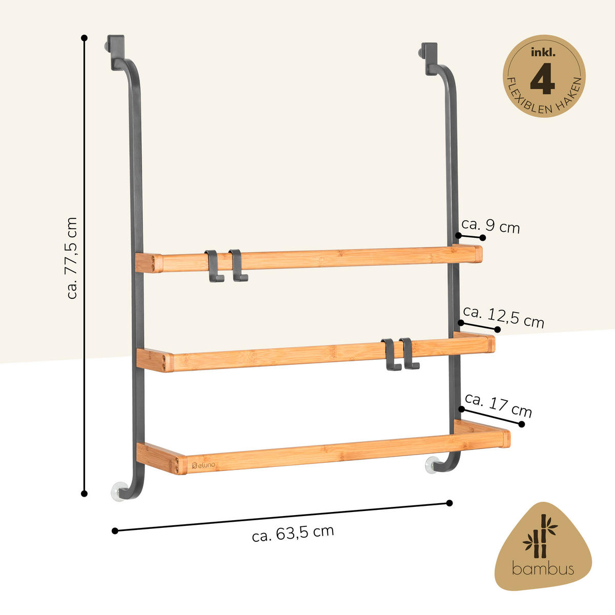 HANDTUCHHALTER für Glasduschwand grau - Grau, Metall (63.5/77.5/17cm) - eluno