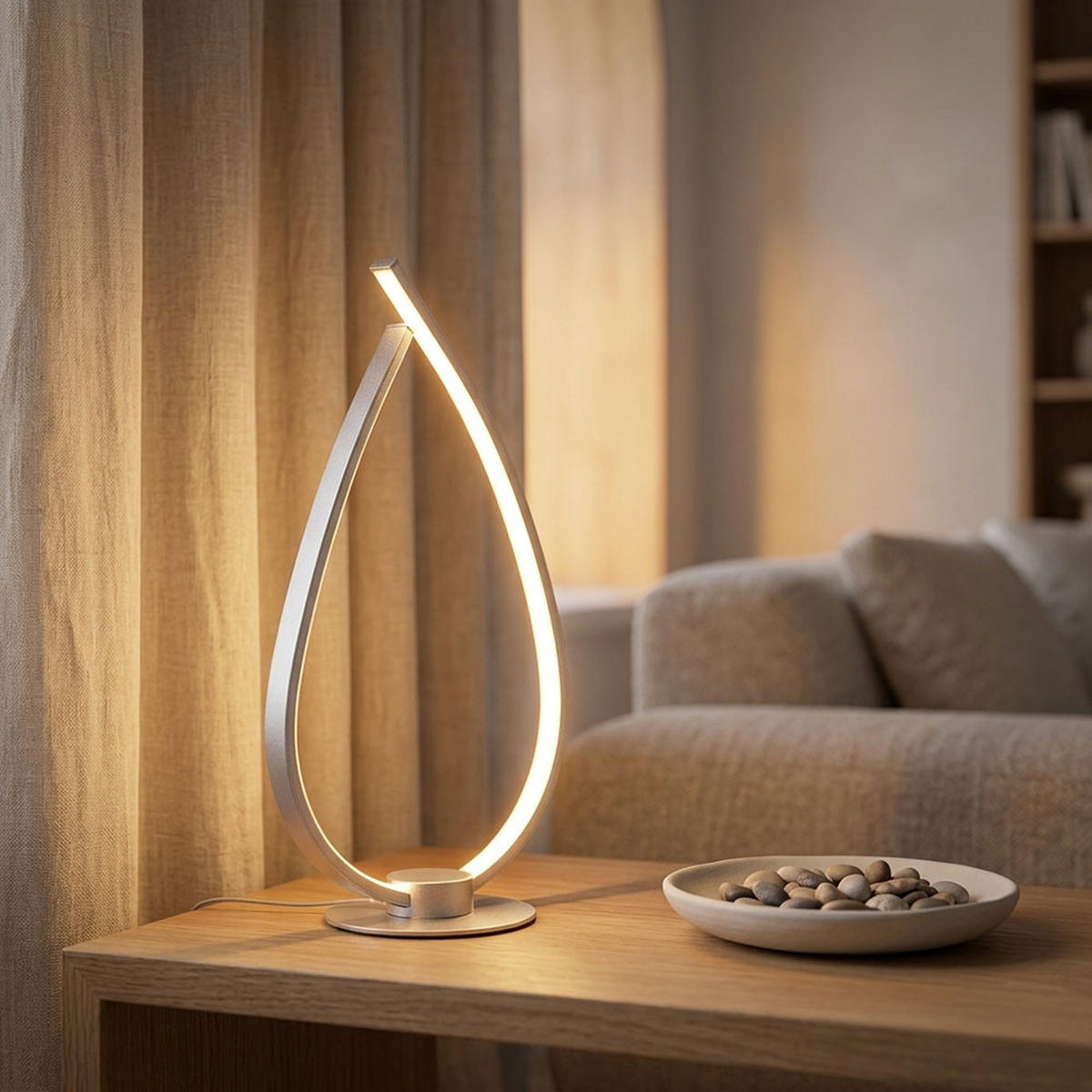 TISCHLEUCHTE LED, Metall, silber matt, Schnurschalter - Silberfarben, Metall (20.5/12/37.5cm) - Globo Lighting