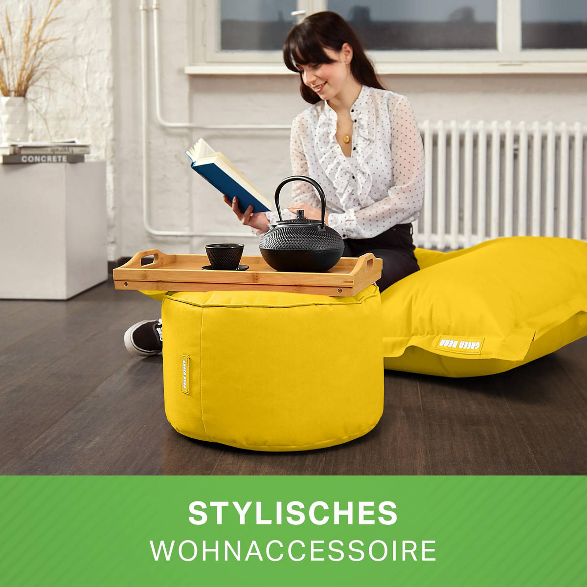 SITZSACK-HOCKER Pouf "Stay" 45x25cm - Gelb, Textil (45/25/45cm) - Green Bean