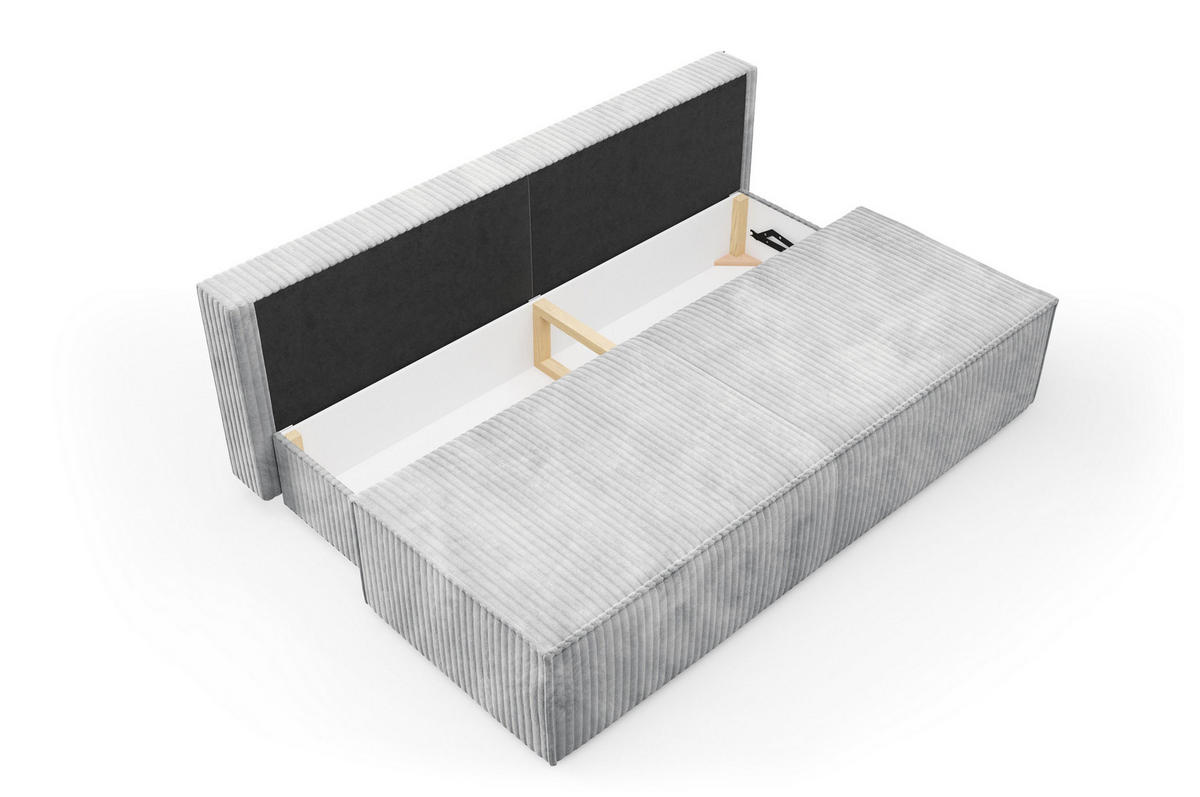 BETTSOFA TESSO Grau Kordstoff mit Schlaffunktion - Grau, Holz (202/74/94cm) - MASSENO