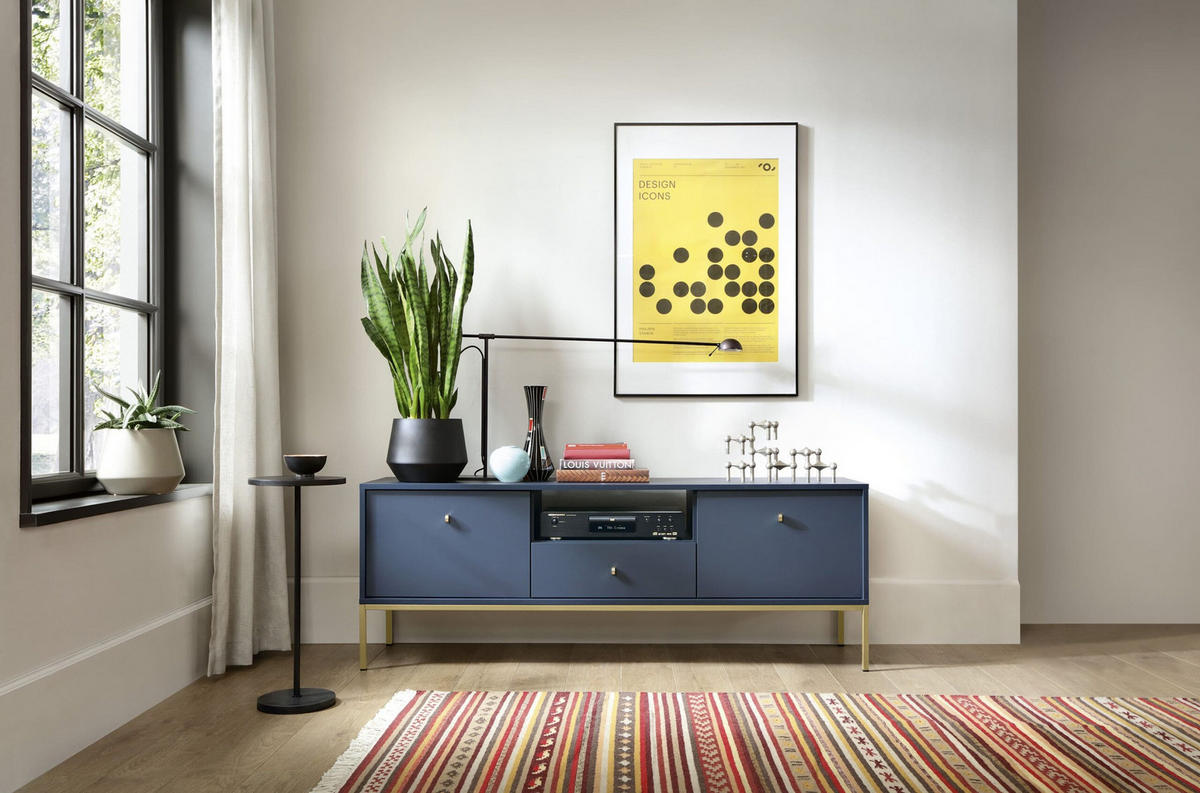 TV-ELEMENTE Melody IV 154 Dunkelblau + Gold - Goldfarben/Dunkelblau, Holzwerkstoff (154/56/39cm) - Möblo