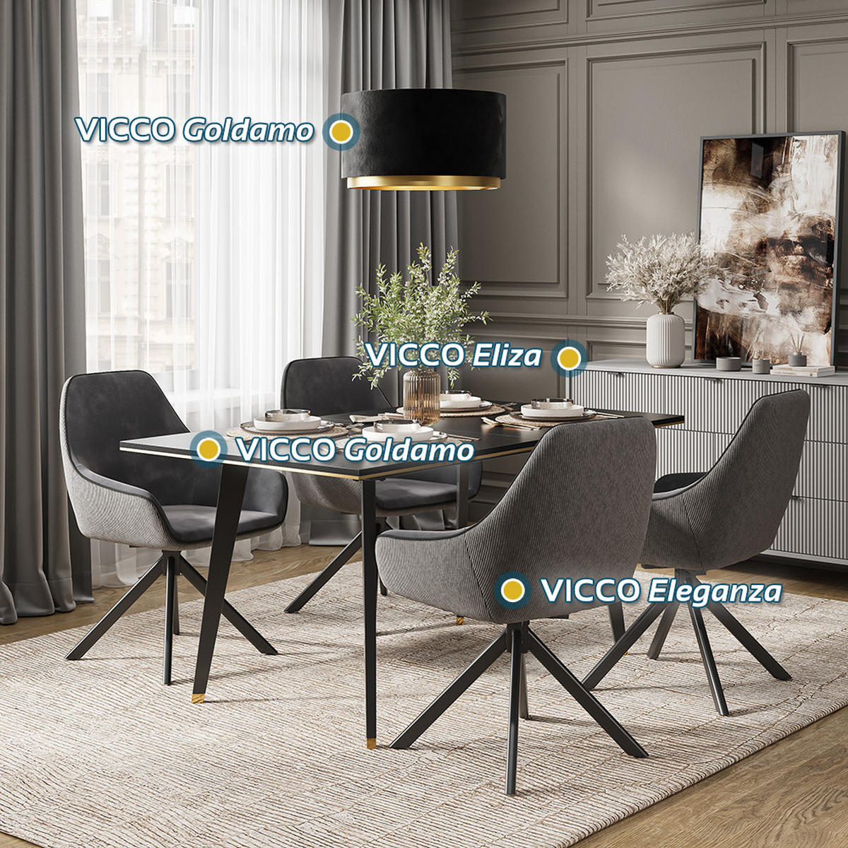 KŘESLO DO OBÝVACÍHO POKOJE Eleganza Antracit - antracitová, kov (60/89/62cm) - Vicco