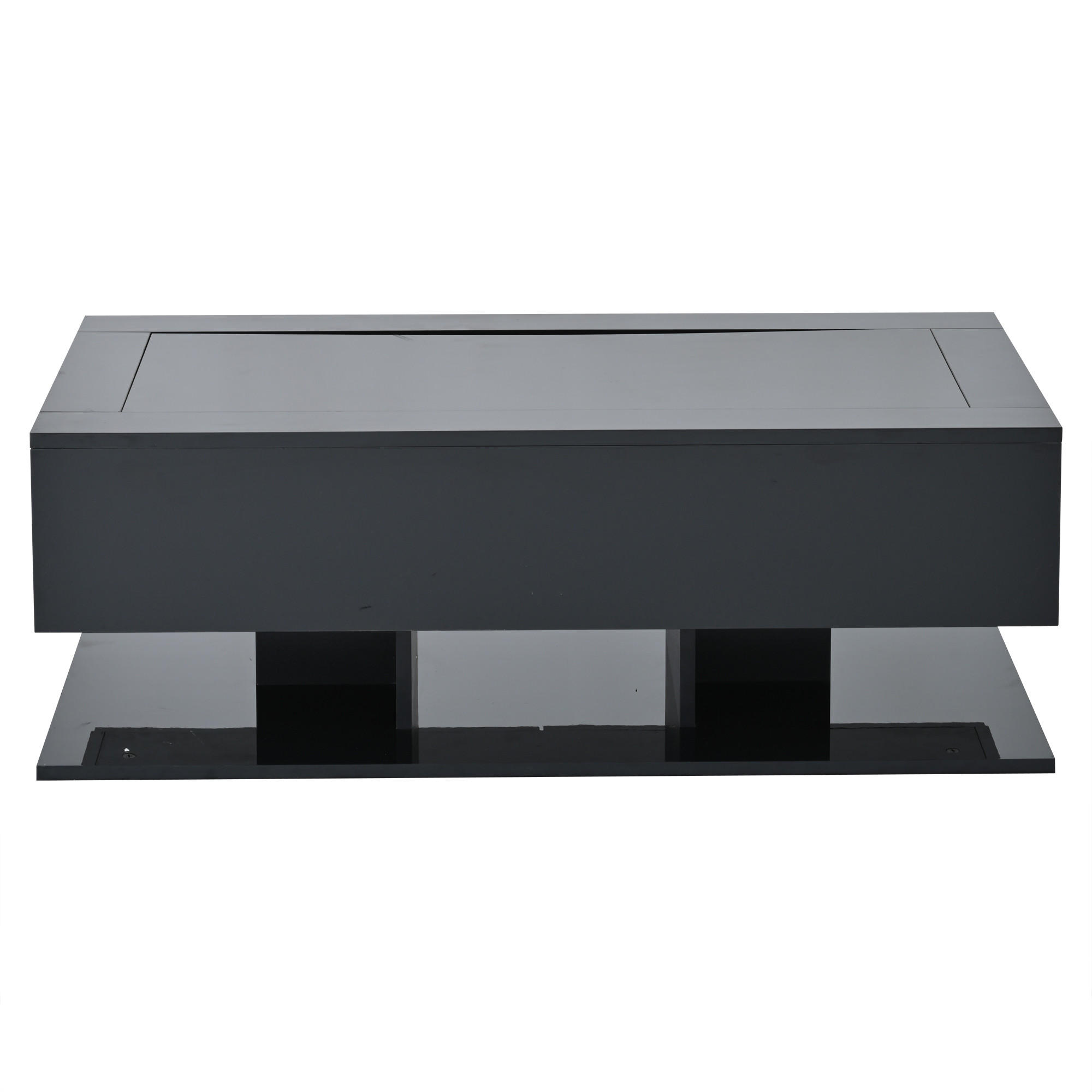 COUCHTISCH Schwarz 100/50/35 cm mit Glasplatte, LED und Schubladen - Schwarz, Holzwerkstoff (50/100/35cm) - PANGIVO