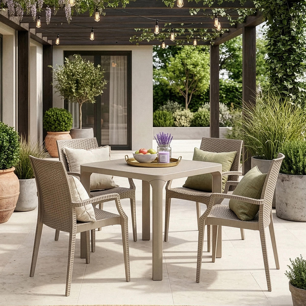 GARTENMÖBEL-SET LEOPSI, ETULI 5-tlg, Beige - Beige, Kunststoff - KONSIMO®