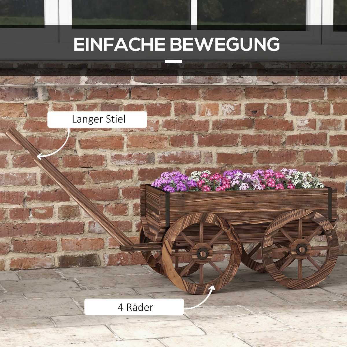 PFLANZENKASTEN für Garten, Terrasse, bis 30 kg belastbar, Verkohlt, 120 x 41 x 54 cm - Braun, Holz (41/54/120cm) - Outsunny