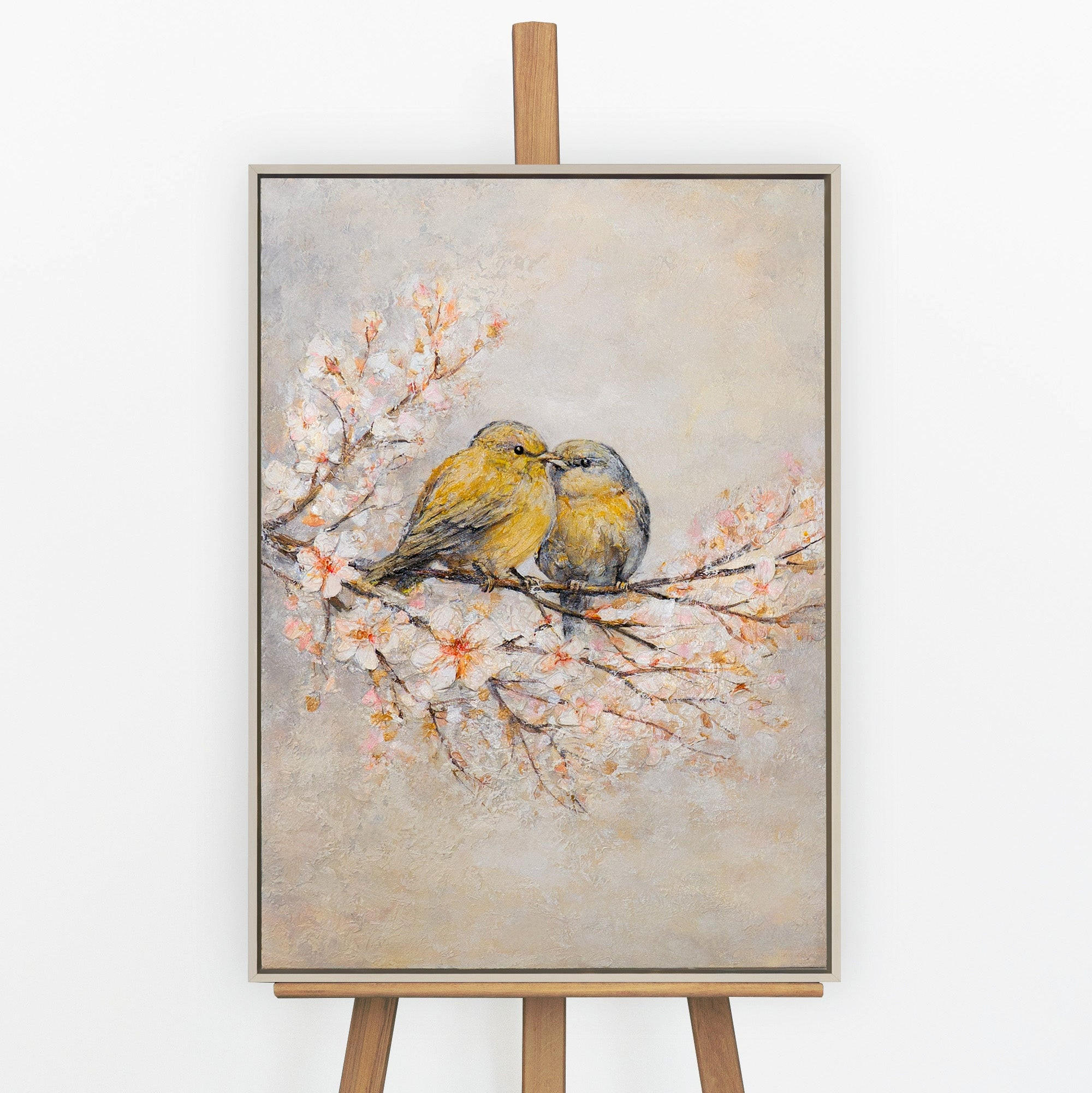 GEMÄLDE Zarte Vögel Schattenfugenrahmen Beige 70x50 cm - Beige, Holz (70/50cm) - YS-art gallery