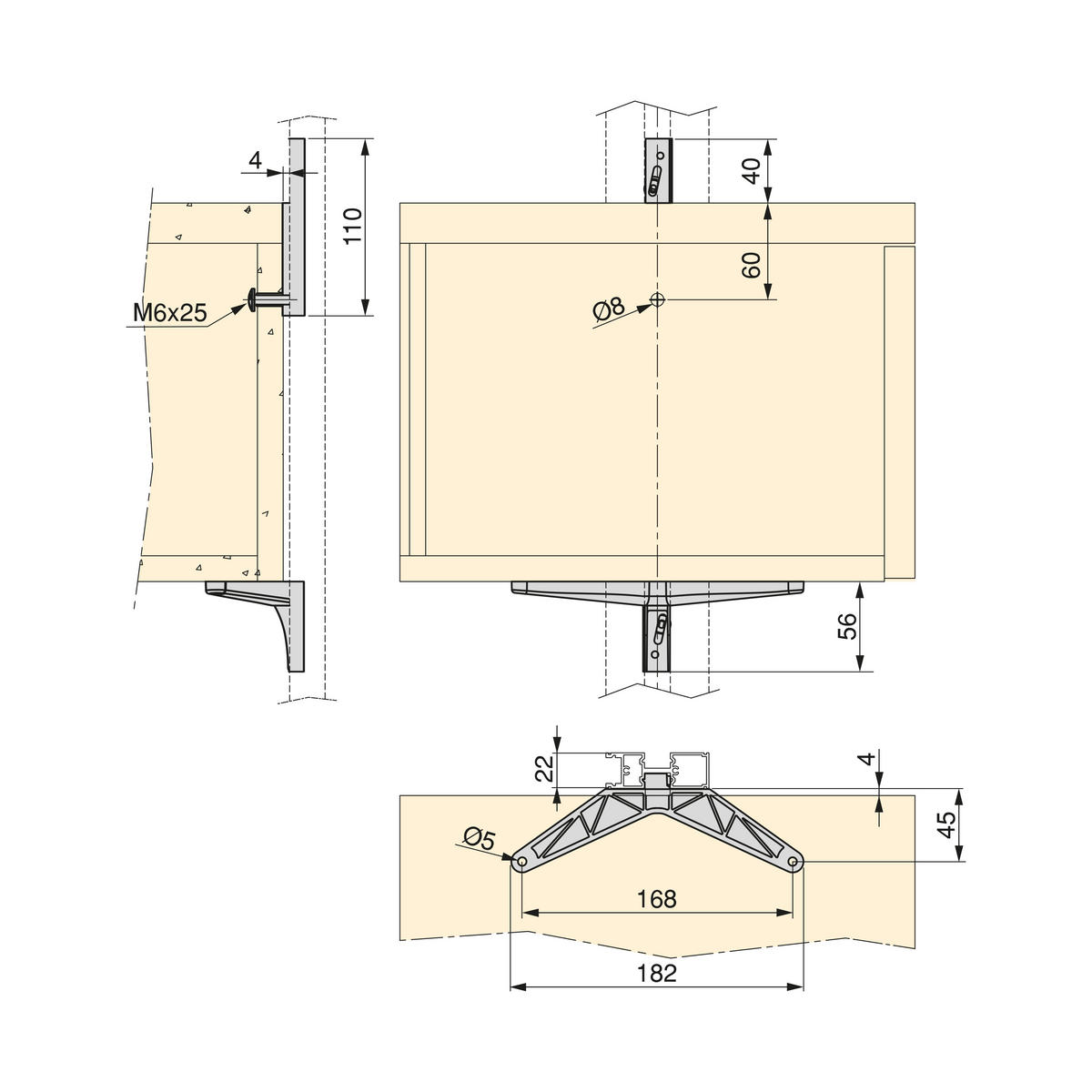 EMUCA STÜTZEN für 3 Holzböden und 1 Modul für Zero Struktur, Zamak ...
