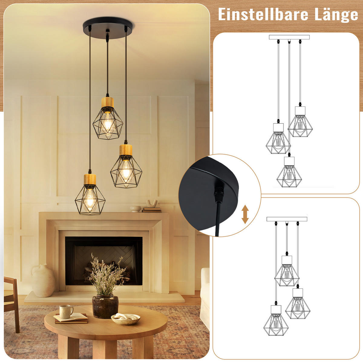 PENDELLEUCHTE Delphine 24/15/146 cm - Schwarz, Metall (24/15/146cm) - ZMH