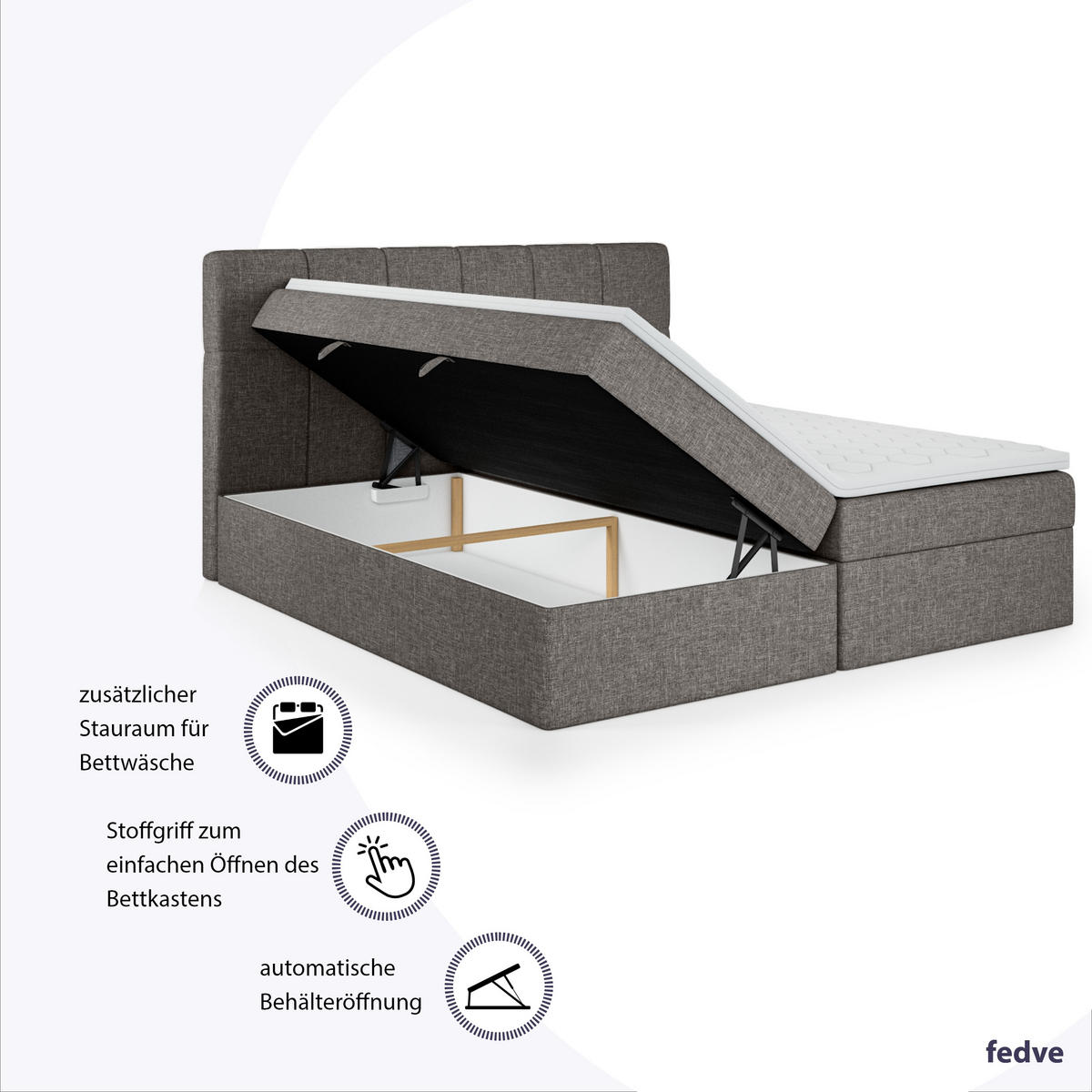 BOXBETT Mokpo 160x200 cm, Grau - Grau, Textil (160/200cm) - Fedve