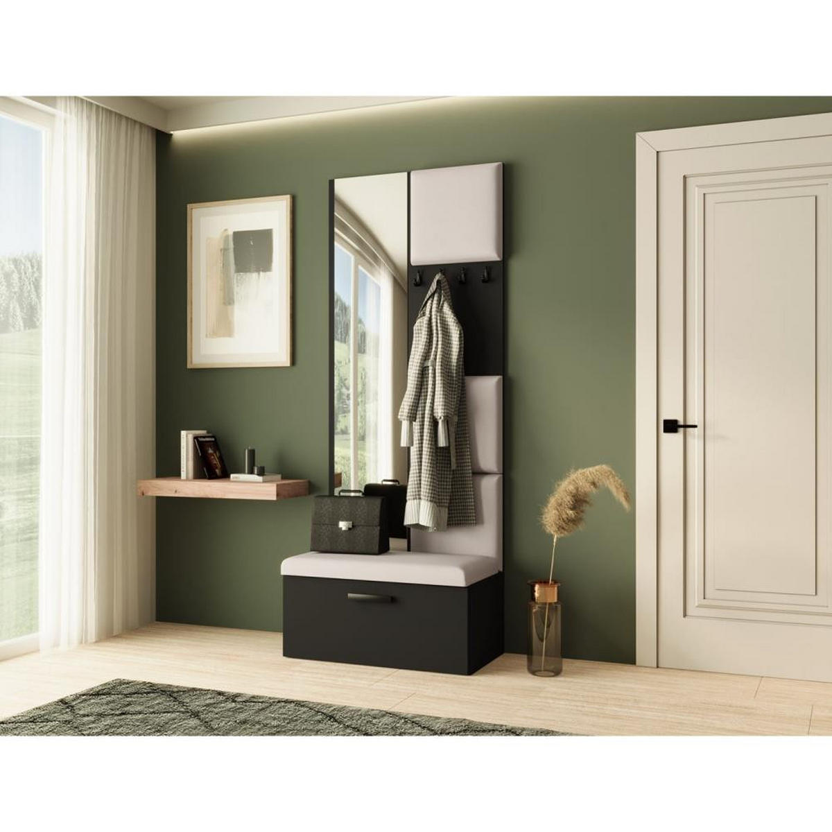 GARDEROBE Margaret III 81/203/43 mit gepolsterten Paneelen - Beige/Schwarz, Holzwerkstoff/Kunststoff (81/203/43cm) - Beautysofa