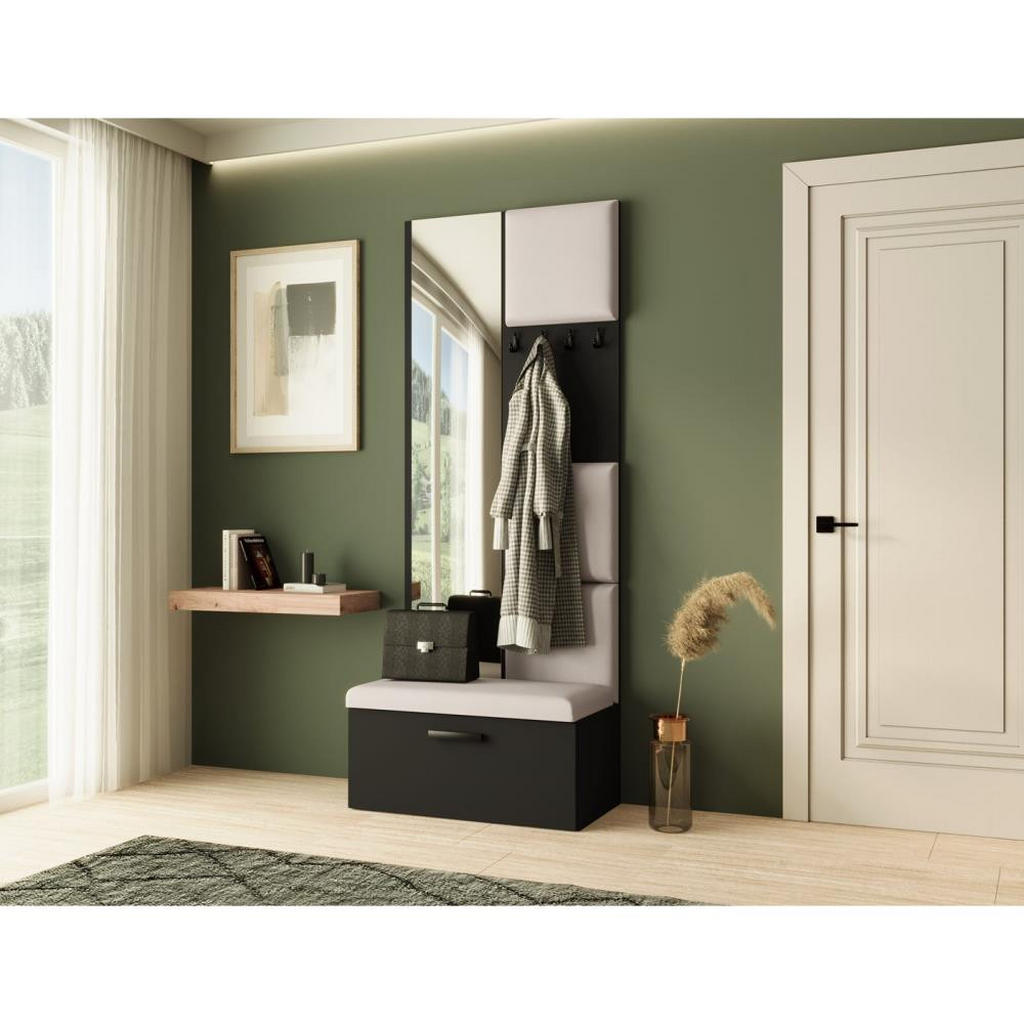 Thumbnail - Beautysofa Garderobe, Schwarz, Beige, Kunststoff, 81x203x43 cm, Garderobe, Garderoben-Sets & Serien, Garderoben-Sets