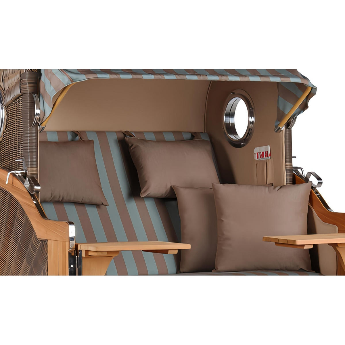 STRANDKORB Düne Grande Bullauge Teak PE Grey Dessin 520 - Braun/Grau, Metall (142/170/95cm) - Mr. Deko