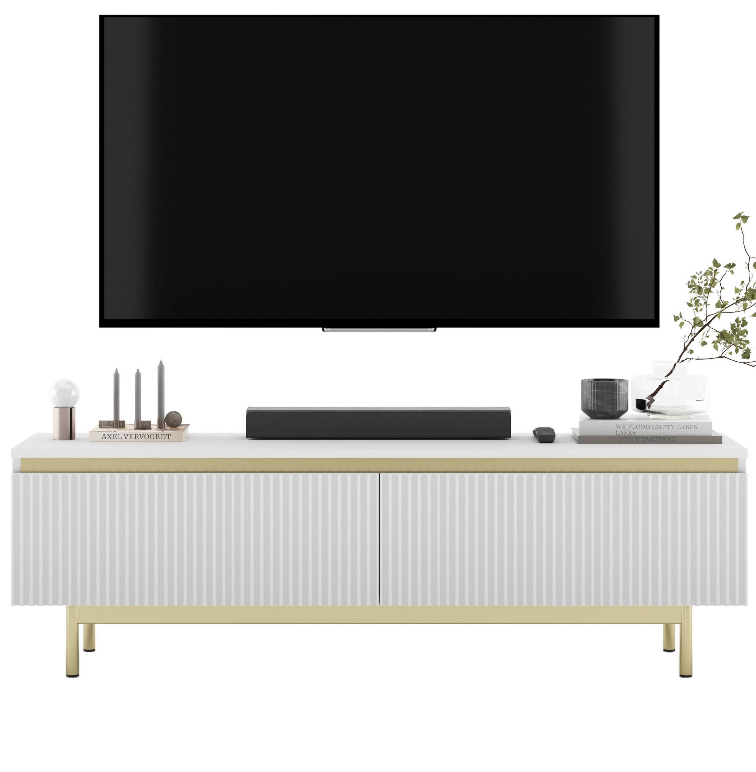 TV-SCHRANK Selene Weiß Matt 140 cm mit Metallrahmen Glamour - Goldfarben/Weiß, Holzwerkstoff (140/44/35cm) - Meble Lindner