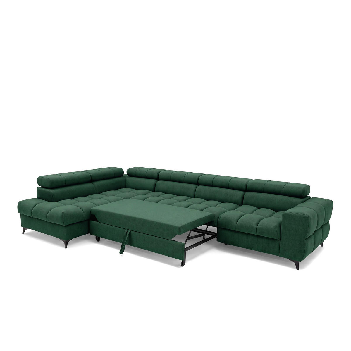 ECKSOFA PUDDING MAXI L Links mit Schlaffunktion 125x195 Velours Grün - Schwarz/Grün, Holz/Textil (203/350cm) - Muffo