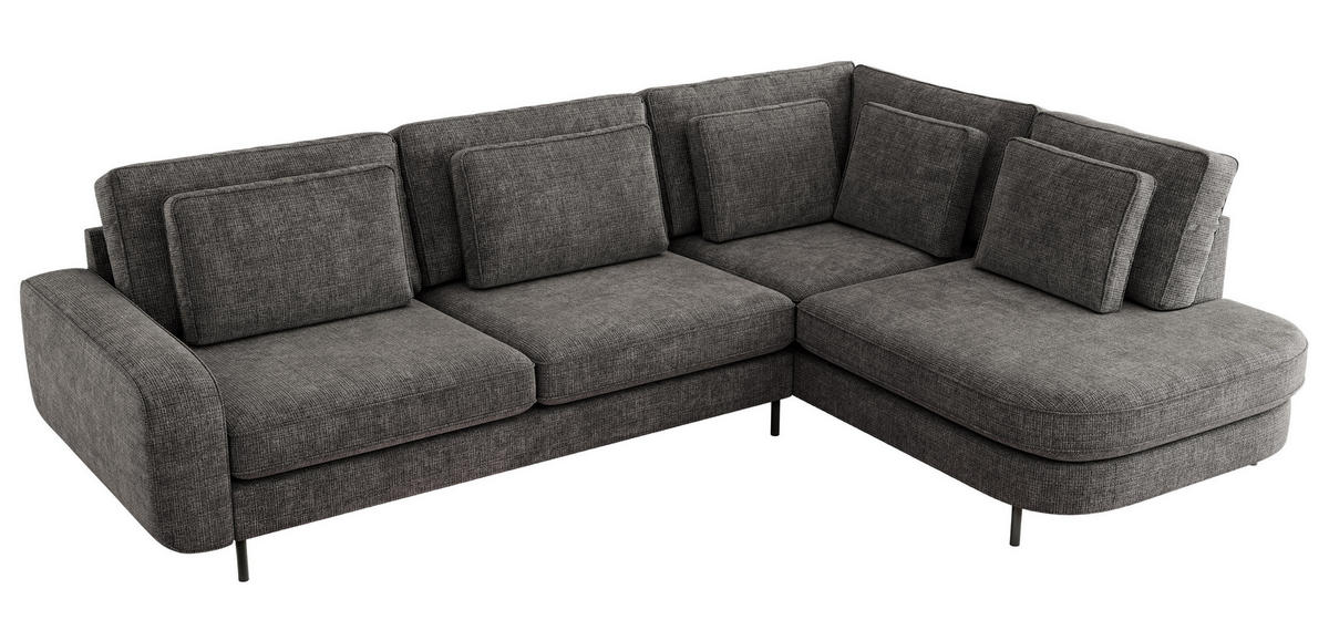 ROHOVÁ SEDAČKA CALENO L - Šedá hladký senil - Levá Strana - černá/tmavě šedá, kov/textil (317/225cm) - MKS