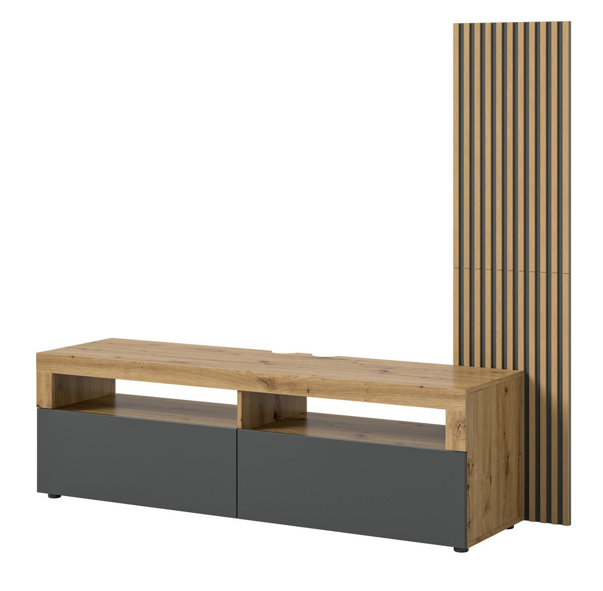 TV-LOWBOARD Eiche Artisan, grau 160 cm mit Akustikpaneelen - Schwarz/Eiche Artisan, Holzwerkstoff/Kunststoff (160/90/45cm) - Inn.Furn