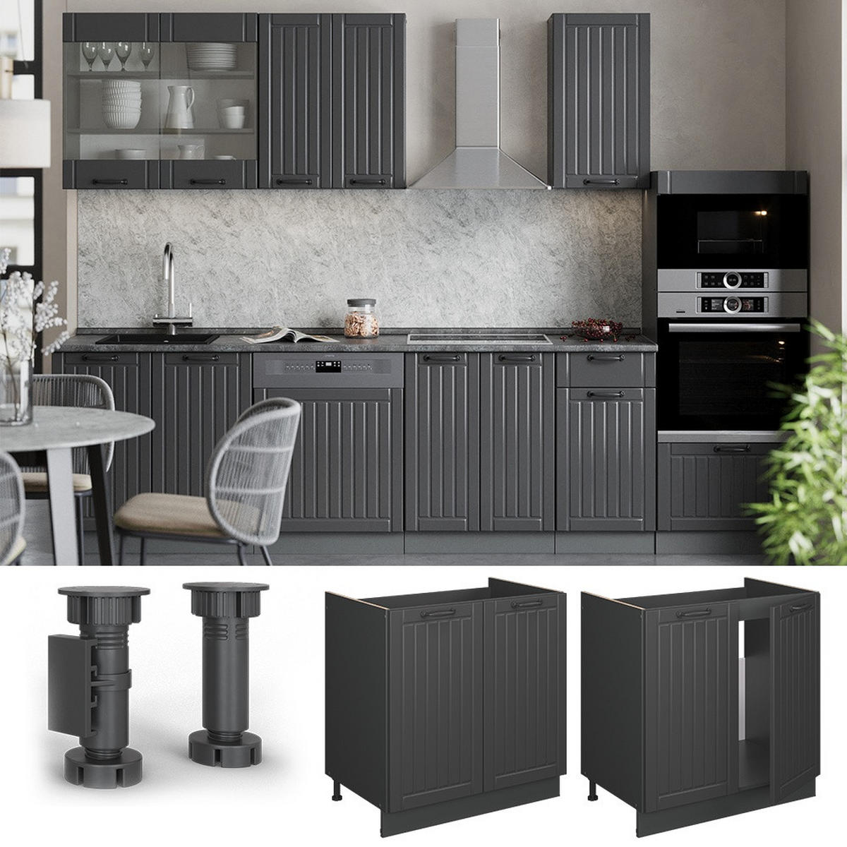 SPODNJA OMARICA ZA POMIVALNO KORITO Fame-Line Temno siva 80 cm , DP Hrast - temno siva/antracit, leseni material (80/82/60cm) - Vicco
