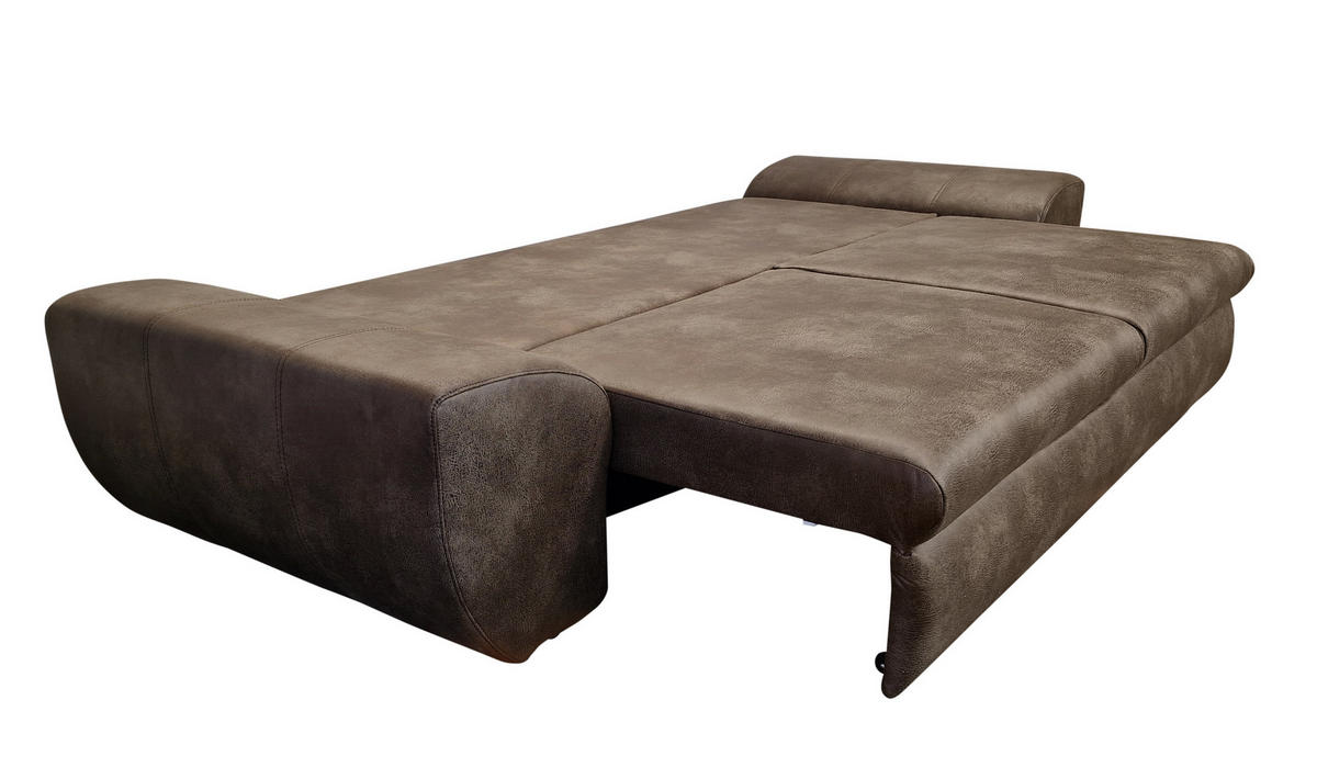 BIG-SOFA mit Schlaffunktion, Bettkasten, Wellenunterfederung B275/T98/H90 cm, Liegefläche 148x194 cm, Mikrofaser Leder-Optik Vintage Braun / 18008 - Dunkelbraun/Schwarz, Kunststoff/Textil (275/90/98cm) - luma-home