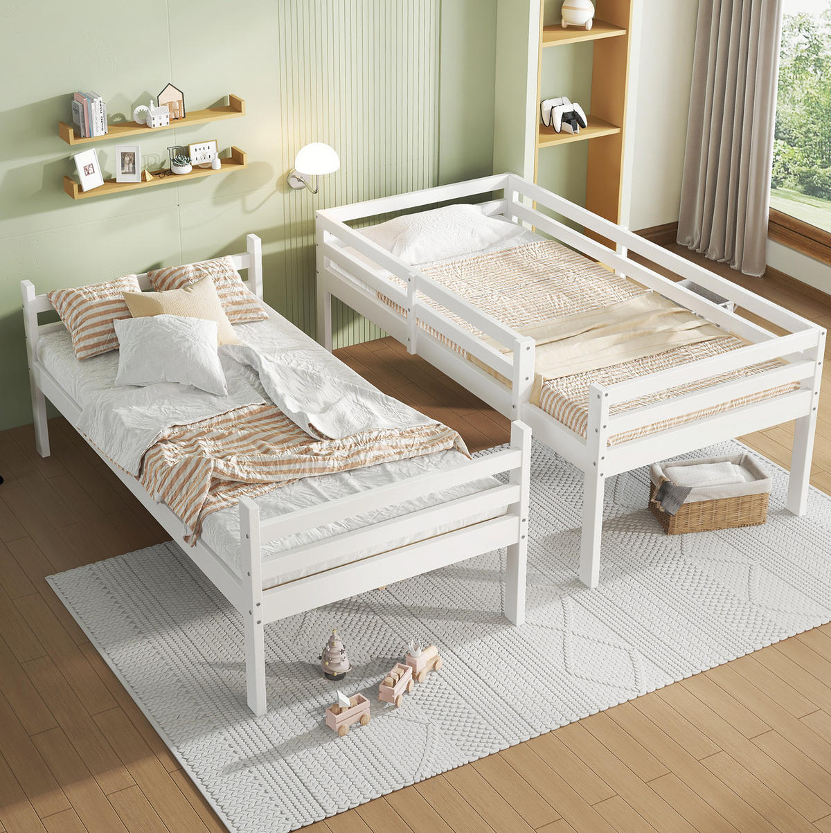 ETAGENBETT 90/200 cm in Weiß mit Stauraum und teilbarer Konstruktion - Weiß, Holzwerkstoff (90/200cm) - Flora Grace