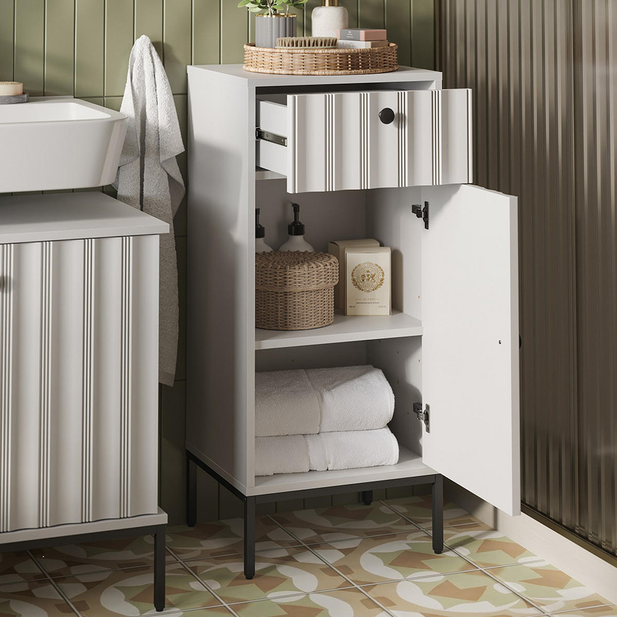 MIDISCHRANK Eliza Weiß Riffel 40 x 87 cm - Weiß, Holzwerkstoff (40/87/35cm) - Vicco