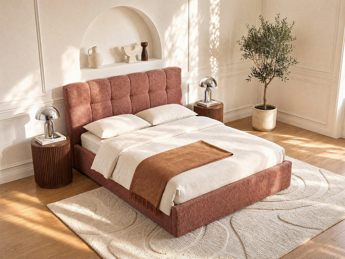 BETT mit Bettkasten - 2 Personen - stoff - terracotta Maziri - Terracotta, Textil (160/200cm) - Vente-Unique