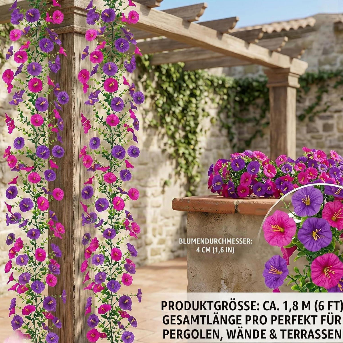 BLUMENGIRLANDE 2-teiliges Set 1.8M Lila Fuchsie - Multicolor, Kunststoff (180cm)