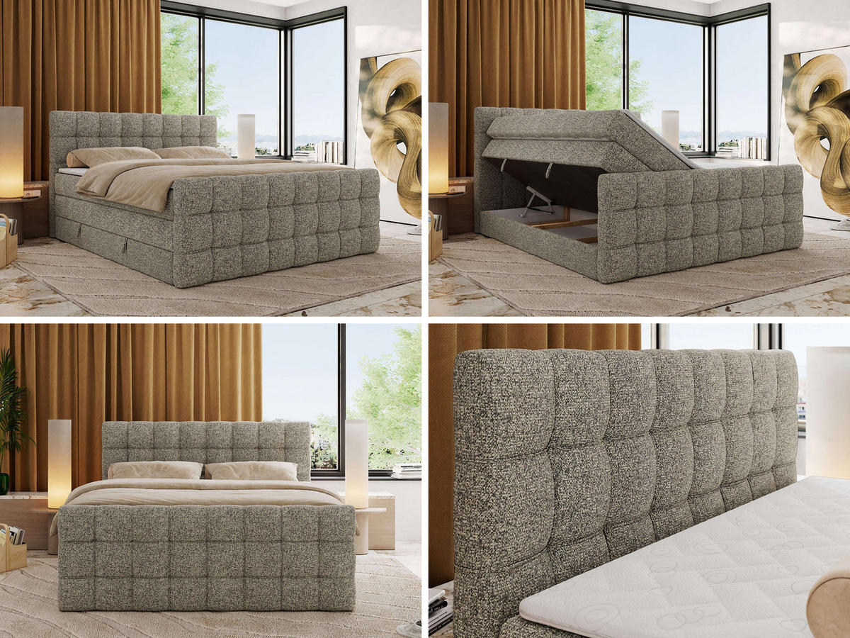BOXSPRINGBETT ALTIVO KING DUO 180/200 - Grau Strukture - H4 - Grau, Textil (180/200cm) - MKS