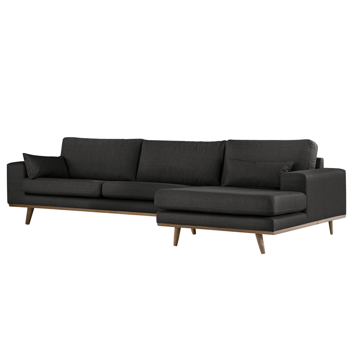 ECKSOFA mit Longchair - Eichefarben/Schwarz, Eichenholz/Textil (281/153cm) - home24