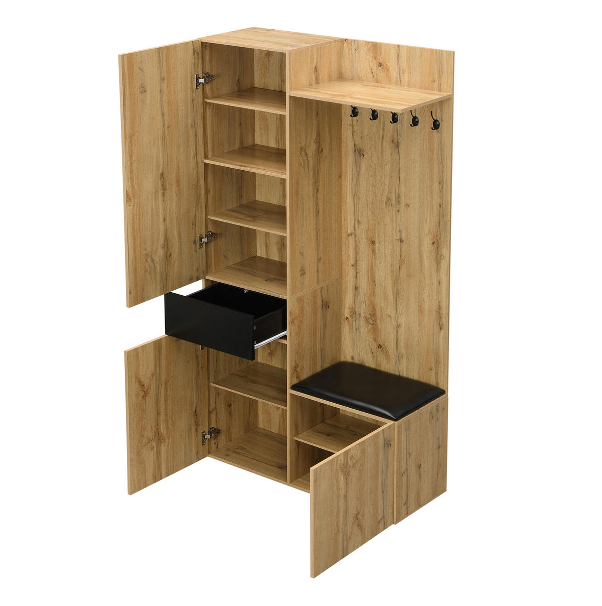 GARDEROBE 98,5/191/38 cm Schwarz/Natur aus MDF mit Spiegel - Schwarz, Holzwerkstoff (38/191/98.5cm) - OKMYHOME