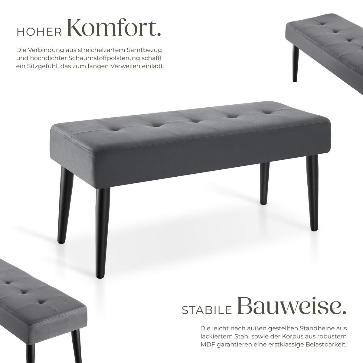 SITZBANK Glora, Belastbarkeit 220 kg, 95 x 38 x 45 cm, Samtoptik grau - Samtahornfarben, Holz (95/45/38cm) - tectake