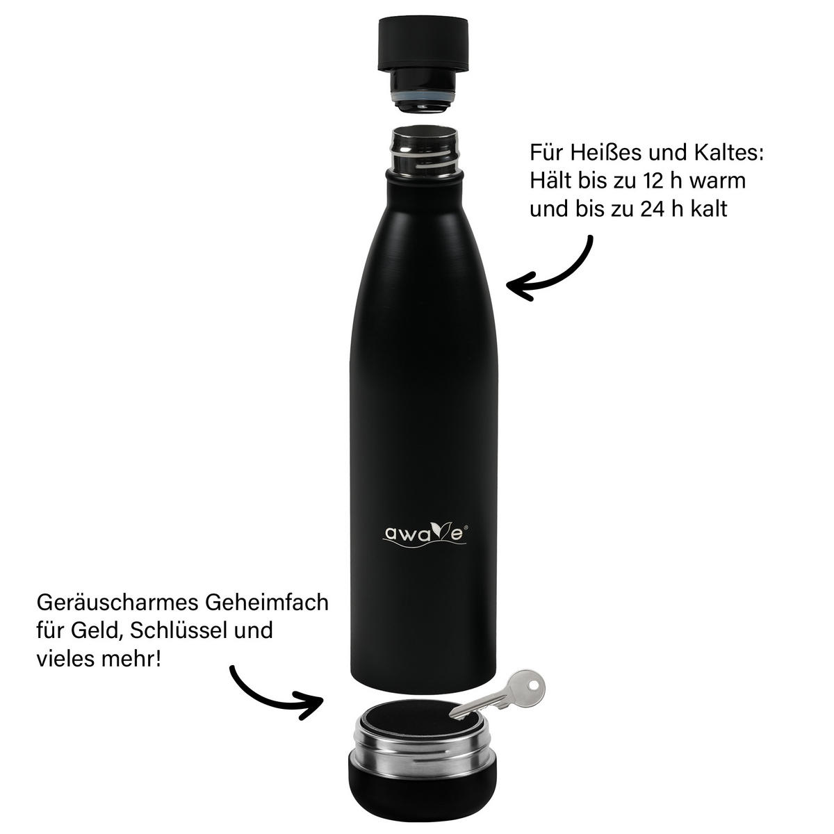 TRINKFLASCHE - Schwarz, Metall (0.75L) - Stoneline